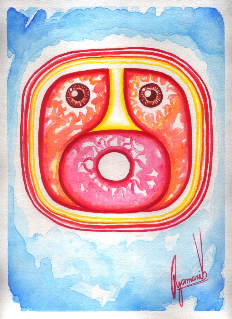Maya Calendar pic of Ajpu (spiritual warrior) in watercolor