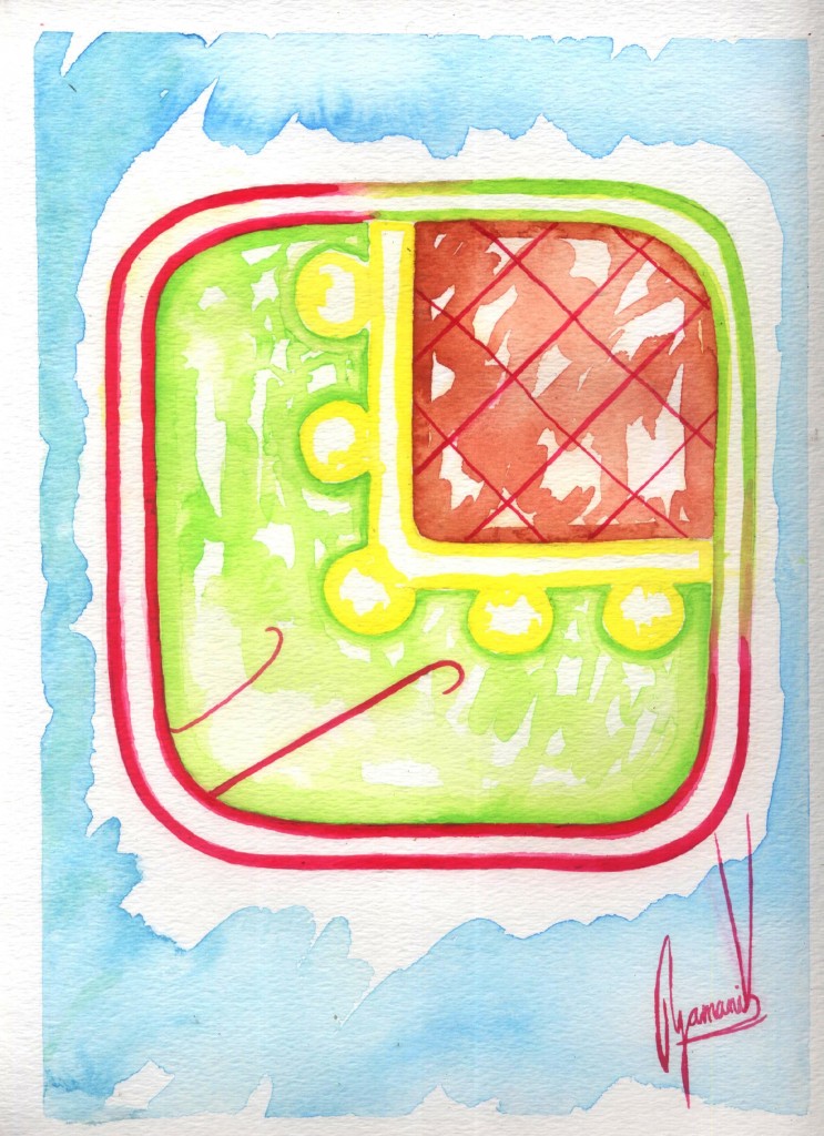 watercolor painting of chumil from mayan calendar - KAN